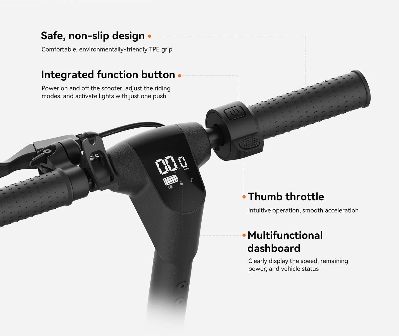 Kingsong E1 — trois modes de conduite : piéton 0-6 km/h, standard 0-15 km/h, sport 0-20 km/h