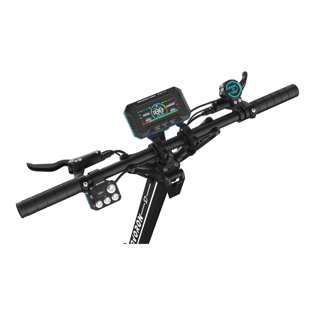 Rovoron S7 — guidon large, écran EY4 LCD Minimotors et leviers frein hydrauliques